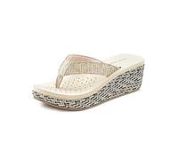 Venice Beach Wedge Flip Flops Beige