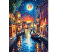Venice Canal at Night 500 Pieces Set Classic Jigsaw Puzzle Accompany Fairy Tale Cute Couple Puzzle Partners Mind Relaxation Wall Decor Easter New Year Premium Cardboard 500 PCS