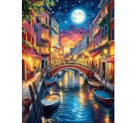 Venice Canal at Night 500 Pieces Set Classic Jigsaw Puzzle Couple Puzzle Partners Mind Relaxation Wall Decor Easter New Year Recycled Cardboard Material 500 PCS