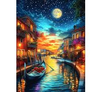 Venice Canal at Night Under The Moon 300 Piece Complete Jigsaw Puzzle Set Scenery Science Fiction Teens Beginners Mind Relaxation Puzzle Fans Group Play Anniversary Fathers Gift Thick Cardboard 300