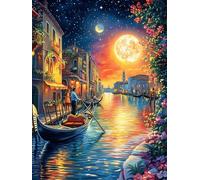 Venice Canal at Night Under The Moon 500 Pc DIY Jigsaw Puzzle Science Fiction Magical Dream Puzzles for Adults Teens Hard Challenging Team Building Stress Reducing Autumn Sturdy Wooden Cardboard 500