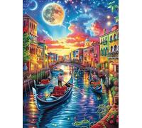 Venice Canal at Night Under The Stars 300 Piece Complete Jigsaw Puzzle Set Wildlife Pet Teens Beginners Mind Relaxation Puzzle Fans Group Play Anniversary Fathers Gift Thick Cardboard 300 PCS
