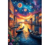 Venice Canal at Night Under The Stars 300 Piece Pack DIY Jigsaw Puzzle Scenery Science Fiction Collectors Ultra Difficult Educational Decorative Puzzle Gifts for Adults Birthday Sturdy Paperboard 30