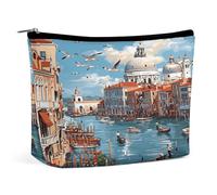 Venice Canal Gondolas Birds Buildings Makeup Bag, Travel Toiletry Organizer, Cosmetic Pouch for Women, Birthday Presents for Mom Girls Women Sisters