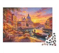 Venice Canal Jigsaw Puzzles 1000Pc Recycled Material Sunset Gondola Puzzles for Elderly Puzzle Game Props Interesting Family Game Props for Adults 70x50cm/1000pcs