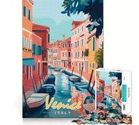 Venice Canal Painting Jigsaw Puzzles for Adults 1000 Mind Boost Game Uniform Size Precise Pieces Travel-friendly Brain Game Gift (38x26cm)