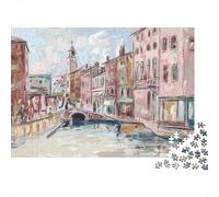 Venice Canal Painting Print 1000-Piece Puzzle for Adults, 52x38cm/1000pcs; White Pieces with A Smooth Surface; Shared Family Time Around The Table