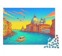 Venice Canal Scene 1000 Piece Jigsaw Puzzles Venice Sunset Boat Adults Aged 12 And Above Educational Game Home Decoration Challenge High Difficulty Male And Female Birthday 70x50cm/1000pcs Gifts