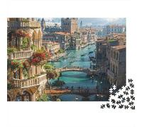 Venice Canal View 100% Recycled Cardboard Venice Bridge View 1000 Piece Jigsaws for Adults Unique Classic Educational Games 52x38cm/1000pcs