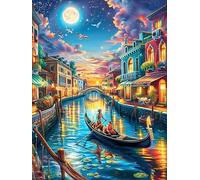 Venice Canal with A Gondola at Night 500-piece Jigsaw Puzzle Set Science Fiction Magical Dream For Adults Teens 14+ Logic Skill Indoor Game Family Game Night Summer Thick Cardboard 500