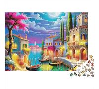 Venice Canals 1000 Piece Puzzle for Men Women Adults Moonlit Venice Canal with Gondolas Premium Thick Sturdy Vibrant Challenging Hard Stress Relief 38x26cm/1000pcs