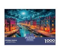 Venice Canals 1000 Piece Puzzles for Adults Gifts - Venice Canal Night Dramatic Moody Scenic Educational Game Decompression Suitable for Wall38x26cm/1000pcs