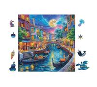 Venice Canals at Night 100 Pc DIY Jigsaw Puzzle Puzzles for Adults Teens Hard Challenging Team Building Stress Reducing Autumn Sturdy Wooden Cardboard 28x28cm