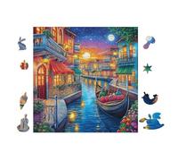 Venice Canals at Night 100 Pc DIY Jigsaw Puzzle Puzzles for Adults Teens Hard Challenging Team Building Stress Reducing Autumn High-grade Rigid Cardboard 28x28cm