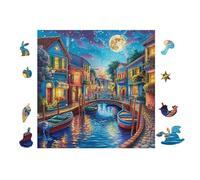 Venice Canals at Night 100 Pc DIY Jigsaw Puzzle Puzzles for Adults Teens Hard Challenging Team Building Stress Reducing Autumn High-grade Rigid Cardboard 28x28cm
