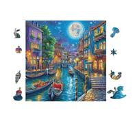Venice Canals at Night 100 Pc DIY Jigsaw Puzzle Puzzles for Adults Teens Hard Challenging Team Building Stress Reducing Autumn Rigid Cardboard 28x28cm