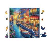 Venice Canals at Night 100 Piece Complete DIY Jigsaw Puzzle Collectors Mind Relaxation Educational Decorative Puzzle Gifts for Adults Wooden Cardboard 28x28cm