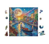 Venice Canals at Night 100 Piece Pack DIY Jigsaw Puzzle Collectors Cognitive Development Educational Decorative Puzzle Gifts for Adults Premium Cardboard 28x28cm