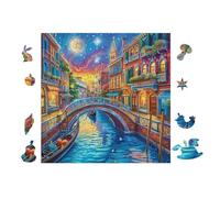 Venice Canals at Night 100 Piece Premium Jigsaw Puzzle Adult Jigsaws Brain Training Hobby Home Decor Winter Gift Unique Shaped Recycled Cardboard 28x28cm