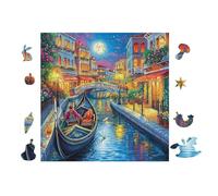 Venice Canals at Night 100 Pieces Set Classic Jigsaw Puzzle Couple Puzzle Partners Mind Relaxation Wall Decor Easter New Year Recycled Cardboard 28x28cm