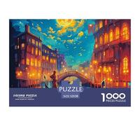 Venice Canals Brainteasing Educational Jigsaw Puzzle for Adults 1000 Pieces Recycled Venice Canal at Night Cardboard Decoration Classic Challenging Games Study Stress Relief Creative Ornaments Ages 12
