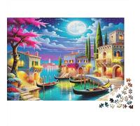 Venice Canals Extra-thick Cardboard DIY Jigsaw Puzzle Venice Canals Under Moon Family Fun Activity for Adults Kids Beautiful Wall Decoration 1000 Piece Jigsaw Puzzle 70x50cm/1000pcs