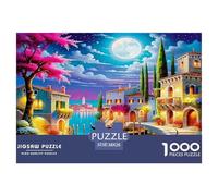 Venice Canals Fun And Challenging Family Game 1000 Pieces Puzzle -Mediterranean Village Gondola Moonlit Magical Scenic for Adults Kids Great Gift Idea38x26cm/1000pcs