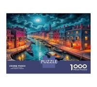 Venice Canals Paperboard Venice Canal Moonlit Night Classic Jigsaw Puzzle Brain Training Gift for Adults 38x26cm/1000pcs