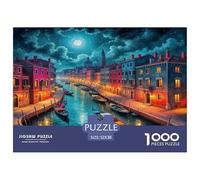 Venice Canals Puzzle for Adults 1000 Pieces - Venice Canal Night Dramatic Moody Scenic Challenging Game Toys Gift for Home Wall Decoration Great Gift Idea52x38cm/1000pcs