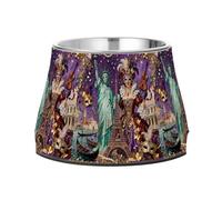 Venice Carnival Statue of Liberty & Eiffel Tower Dogs Food Bowl with Stand Stainless Steel Pets Bowl Stand for Loving Pet Whisker Friendly