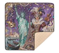 Venice Carnival Statue of Liberty & Eiffel Tower Soft Foam Baby Activity Play Mat for Floor One-Piecing Activity Entertainment Mat for Baby Toddler Infant, 50'' x 50''