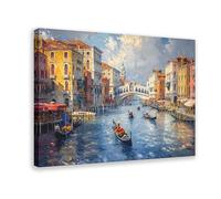 Venice City Rialto Bridge Landscape Oil Painting Scenic Canvas Print Canvas Poster Wall Art Decor Print Picture Paintings for Living Room Bedroom Decoration 16x24inch(40x60cm)