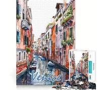 Venice City Watercolor Jigsaw 1000 Pieces Memory Skill Fun Smooth Edge Perfect Interlock Fun-filled Way to Fill Empty Hours (50x75cm)