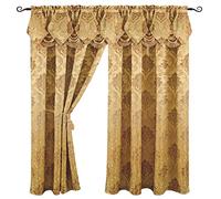 Venice Collections Luxury Jacquard Curtain Panel with Attached Waterfall Valance, 54 by 84-Inch Angelina Gold