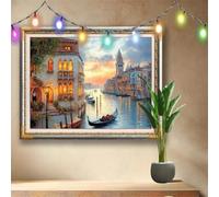 Venice Diamond Art Kits for Adults,5D Full Drill DIY Diamond Painting Boat,Rhinestone Embroidery Arts Crafts,Cross Stitch Diamond Art for Home Wall Decor,Painting by Numbers Kit (50x40cm) 58F-3793