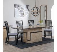 Venice Dining Set - 6 Seater - 160cm - Cream Marble - Athena Dining Chairs - Black High Gloss - Grey Seat Pads