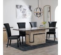 Venice Dining Set - 6 Seater - 160cm - Cream Marble - Cadiz Dining Chairs - Black Leather