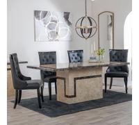 Venice Dining Set - 6 Seater - 160cm - Cream Marble - Carmela Dining Chairs - Black Leather