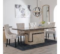 Venice Dining Set - 6 Seater - 160cm - Cream Marble - Knocker Back Dining Chairs - Champagne Velvet Fabric - Black Wooden Legs