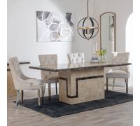Venice Dining Set - 6 Seater - 160cm - Cream Marble - Lion Knocker Back Dining Chairs - Champagne Velvet Fabric - Chrome Legs