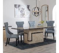 Venice Dining Set - 6 Seater - 160cm - Cream Marble - Mimi Dining Chairs - Grey Leather