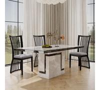Venice Dining Set - 6 Seater - 160cm - Grey Marble - Athena Dining Chairs - Black High Gloss - Grey Seat Pads