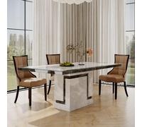 Venice Dining Set - 6 Seater - 160cm - Grey Marble - Paris Dining Chairs - Taupe Leather - Brown Legs