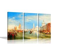 Venice: Dogana San Giorgio Maggiore by Wiliam Turner Prints Canvas Wall Art Modern Pictures, 3 Panel Framed Artwork for Home Livingroom Office XL 86x45cm x 3 (34x18"x3)