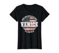 Venice Florida, Vintage American Flag Value Graphic T-Shirt, Women, Black, S