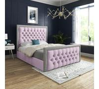Venice Glitter Border Upholstered Soft Velvet Pink Bed Frame