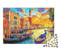 Venice Gondola Sunset 1000 Piece Venice Sunset Canal Jigsaw Puzzle For Adults Thick Card Board Relaxation Educational Game Gifts for WomenGifts for Men 52x38cm/1000pcs
