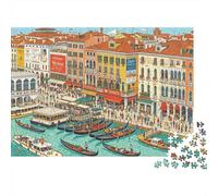 Venice Gondolas Puzzle for Adults 1000 Piece Recycled Canal City Puzzles for Elderly Impossible Hard Difficult Challenging Great Gift Idea for Women 52x38cm/1000pcs
