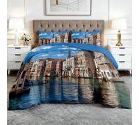 Venice Grand Canal Coverless Duvet Super King Reversible All Seasons | Machine Washable Print Coverless Duvet 3D Italian Cityscape Comforter Quilt Soft Bedding Set with 2 Pillowcases r247
