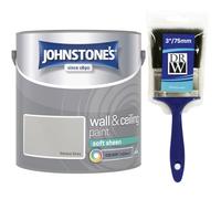 Venice GreyJohnstone’s Wall & Ceiling Soft Sheen Paint 2.5L + 3" Brush - Subtle Sheen Finish, Durable & Washable, Quick Dry, Low Odour Interior Paint for Walls & Ceilings